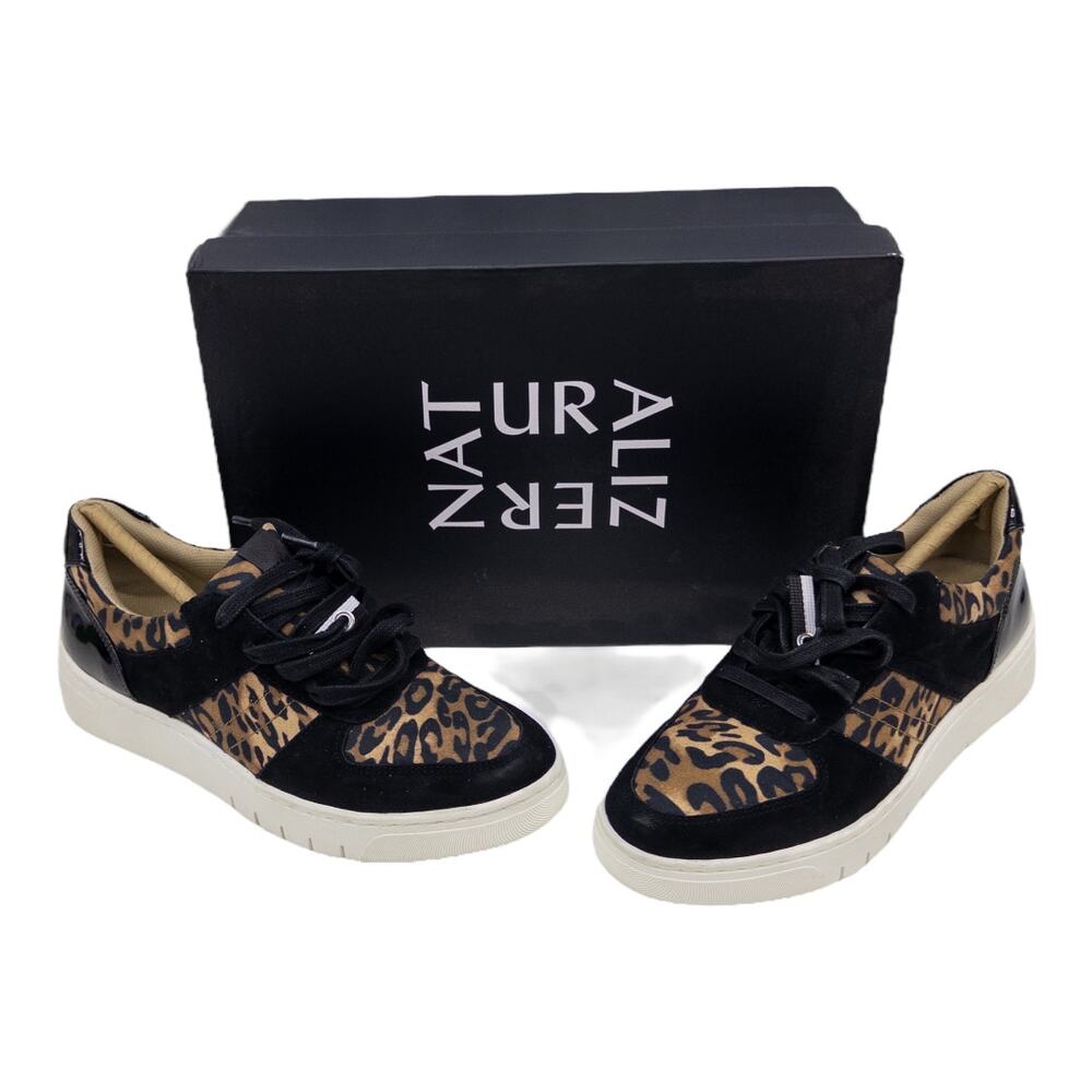 Naturalizer Hadley Women's 6.5 Black Tan Leopard Suede Lace-Up Platform Sneaker